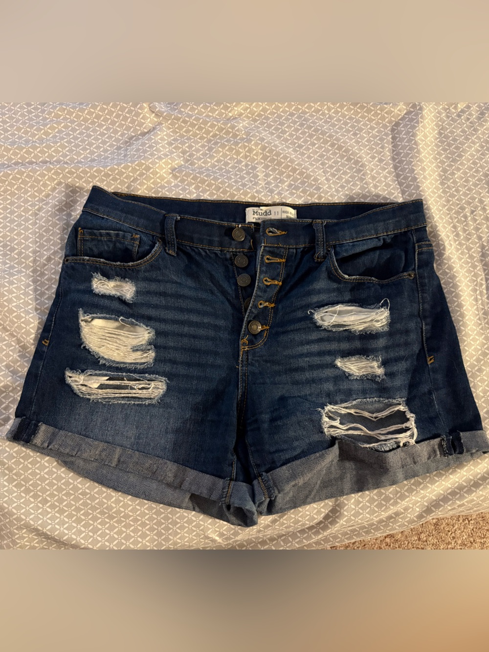 Mudd Distressed Dark Blue Denim high waisted Jean Shorts
